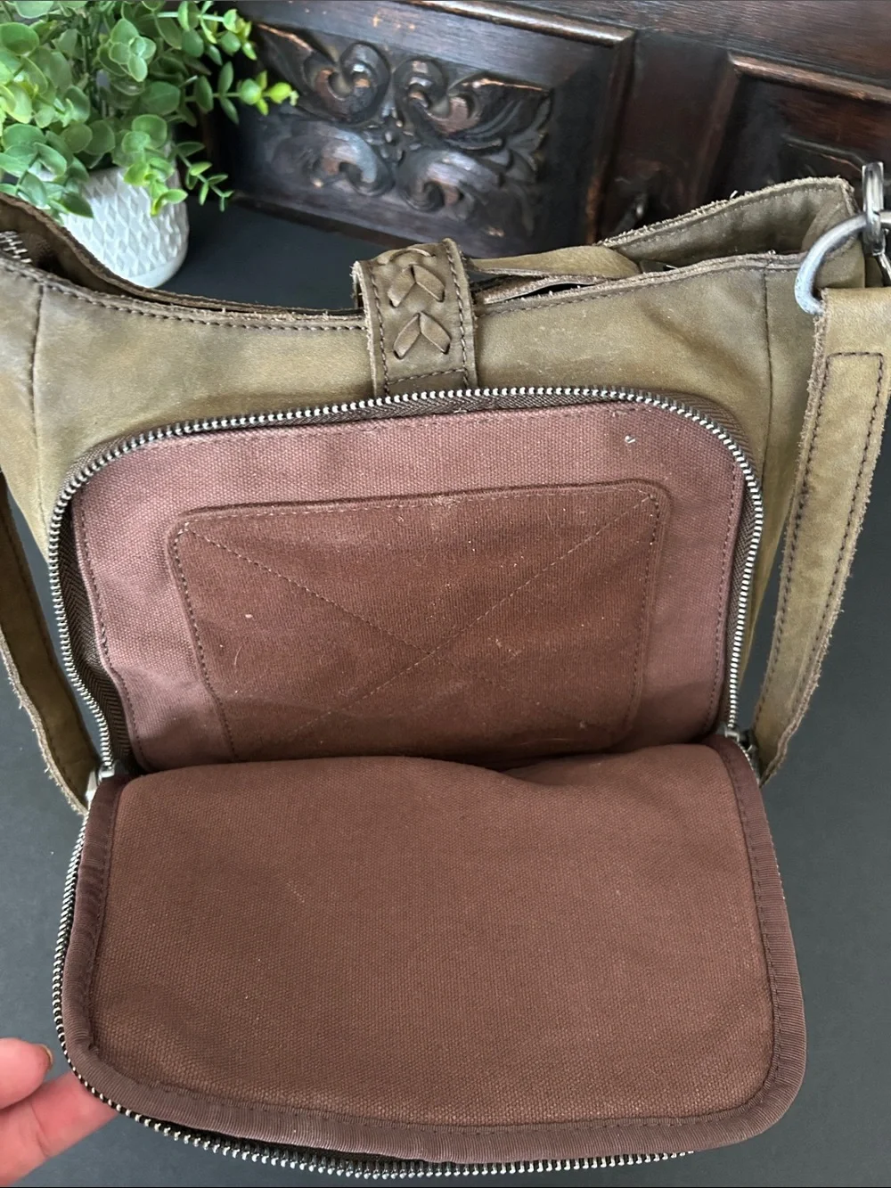 Montana West Taupe/Brown Suede Braided Crossbody Bag